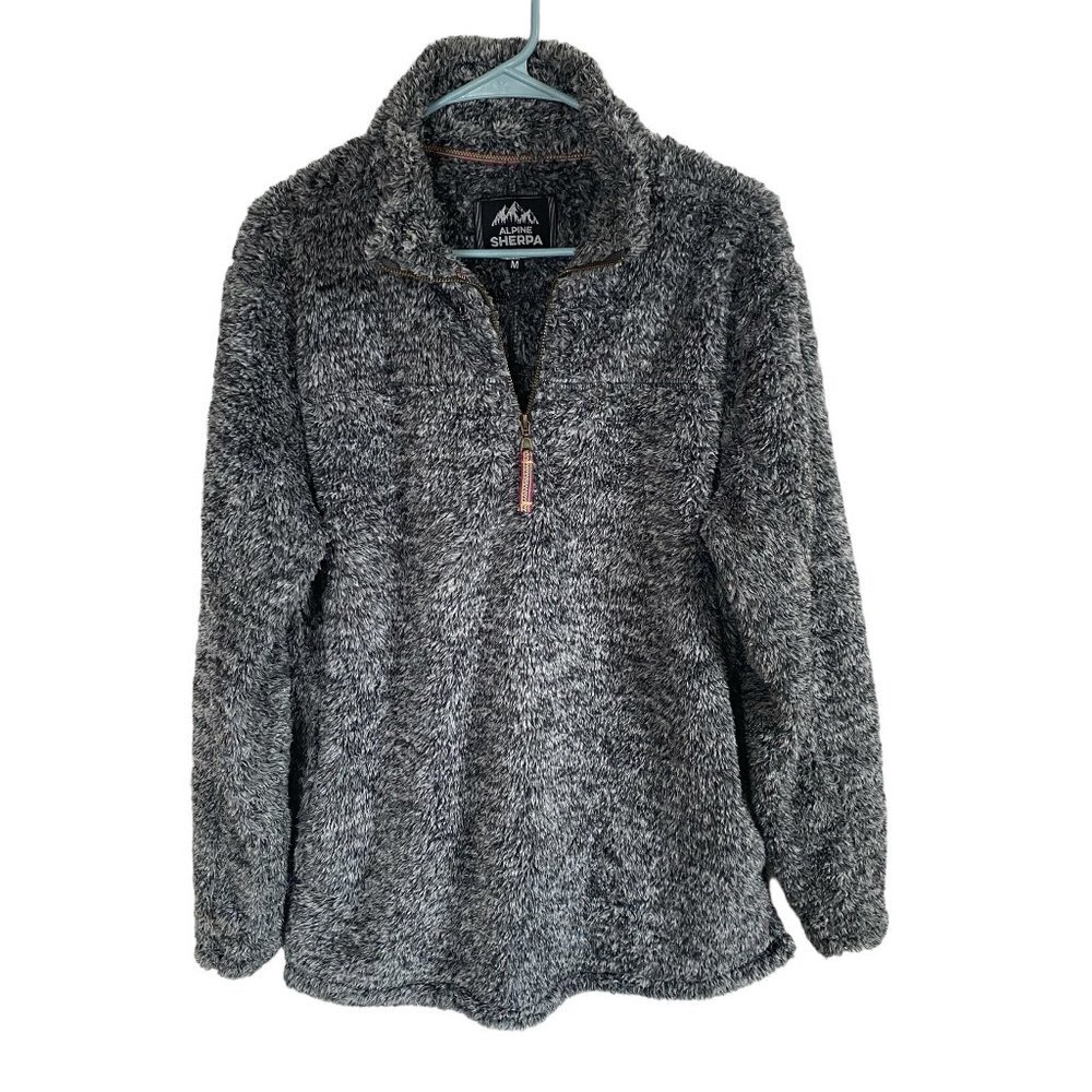 Alpine Sherpa women's M gray quarter zip pullover long sleeve zip up collared